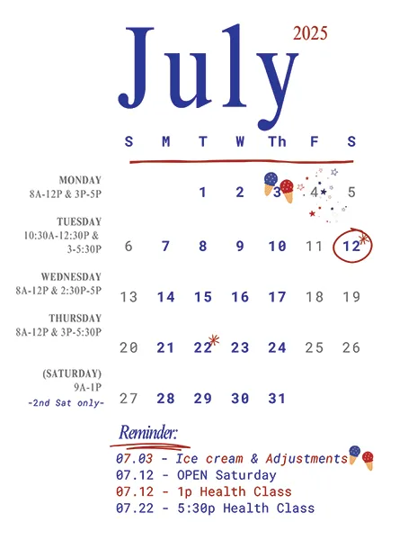 Chiropractic Richmond TX July 2025 Calendar